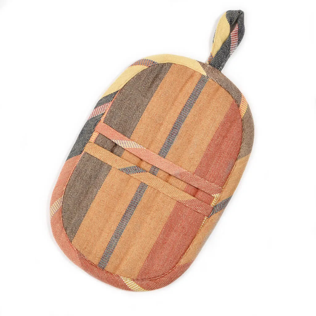 Hand Woven Mini Oven Mitt | Wide Caramel Stripes